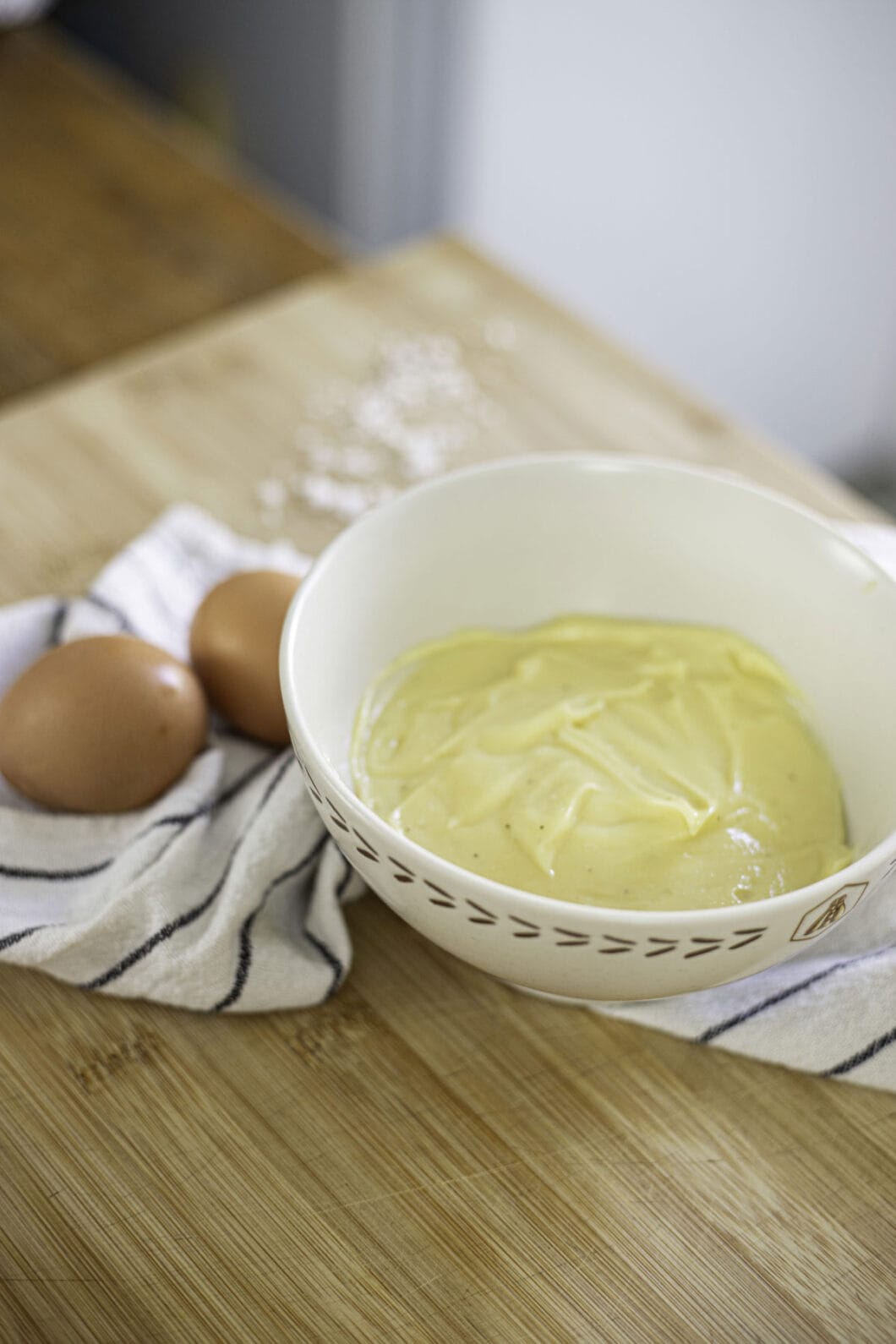 Bowl of homemade creamy mayonnaise