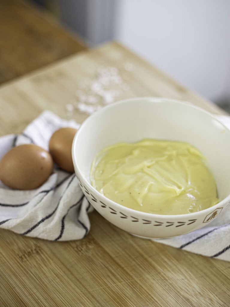 Bowl of homemade creamy mayonnaise