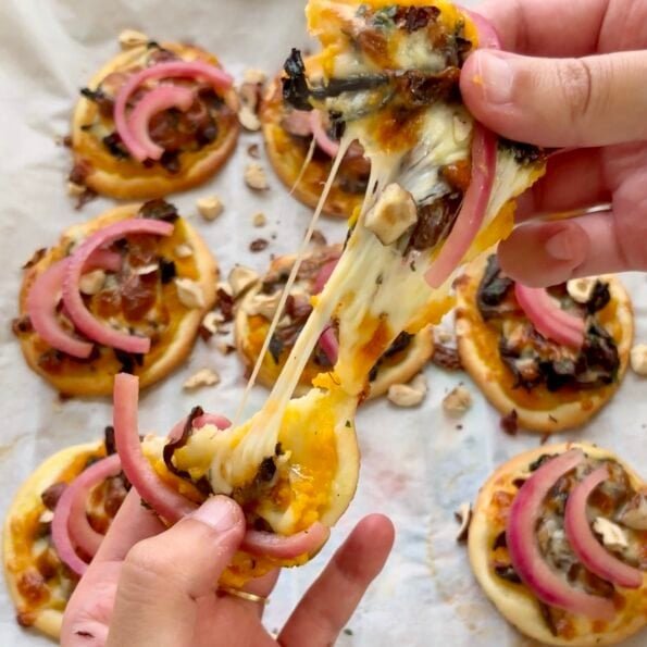 Mini butternut pizza with a cheese pull