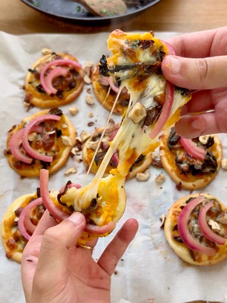 Mini butternut pizza with a cheese pull
