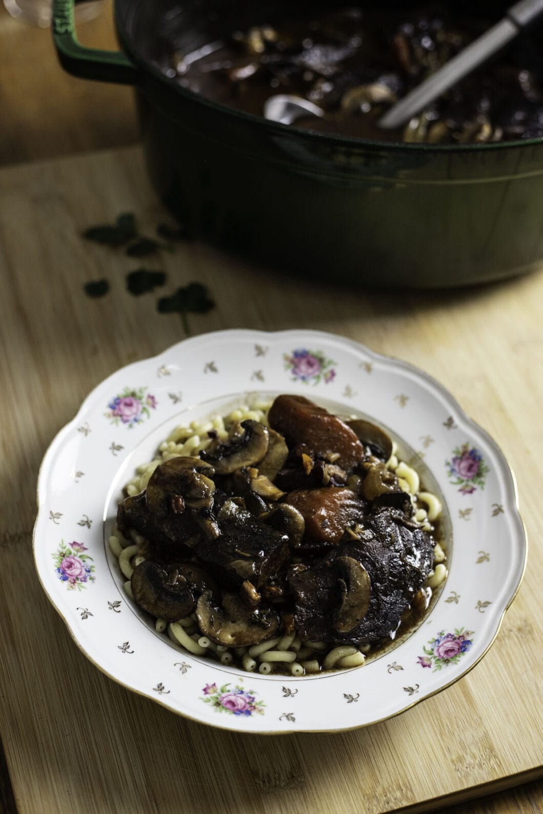 Beef bourguignon with carrots and mushrooms
