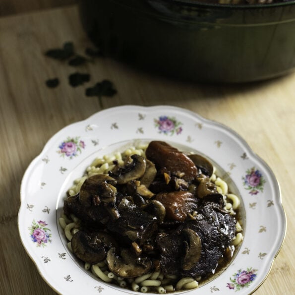 Beef bourguignon with carrots and mushrooms