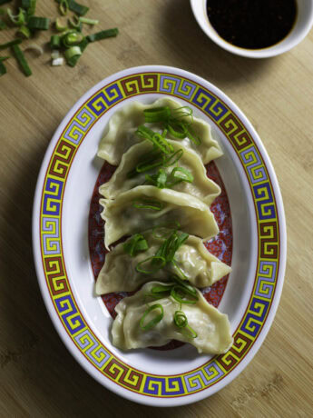 Pork & chive dumplings with soy sauce