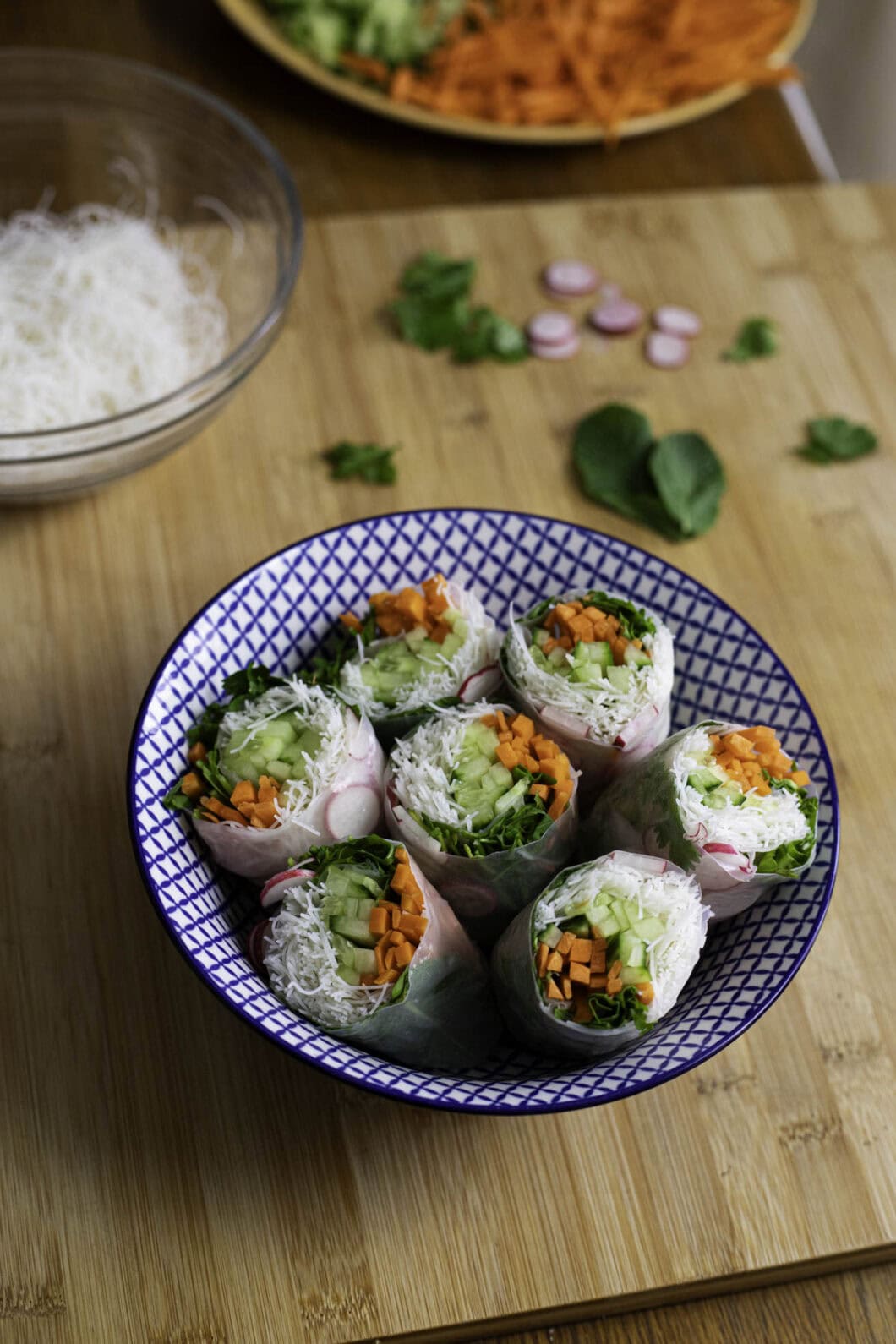 Vegan spring rolls with peanut butter sauce