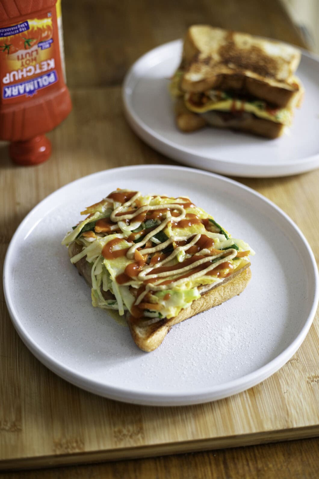 Gilgeori toast (Korean egg sandwich with shaved veggies)