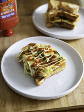 Gilgeori toast (Korean egg sandwich with shaved veggies)