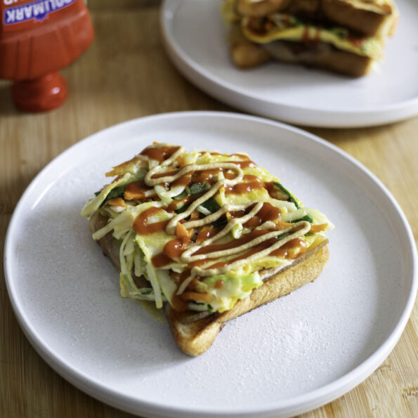 Gilgeori toast (Korean egg sandwich with shaved veggies)