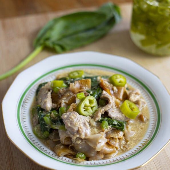 Easy Rad Na (charred noodles and gai lan soaked in a gravy)