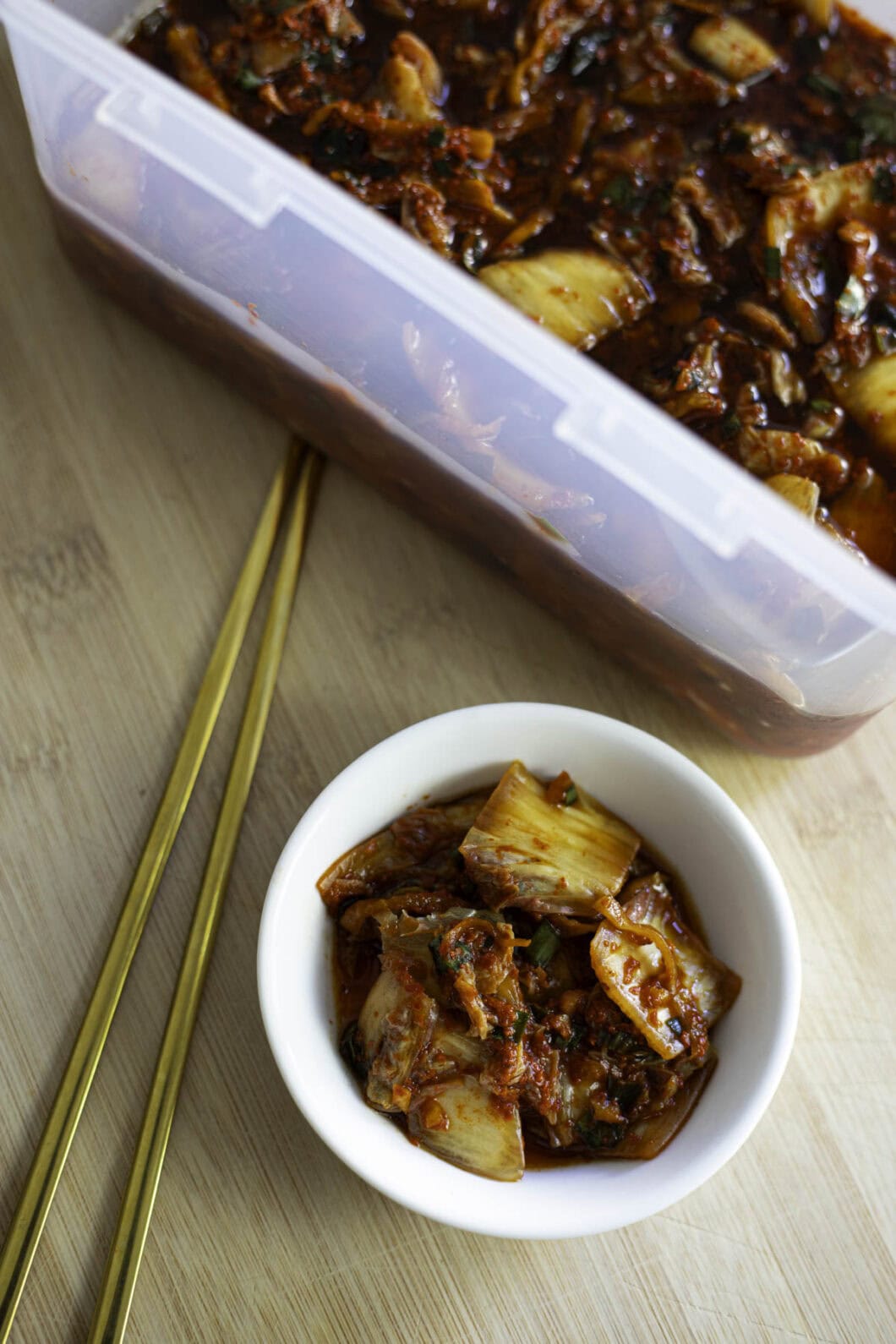 Napa Cabbage Kimchi cut into bite sized pieces