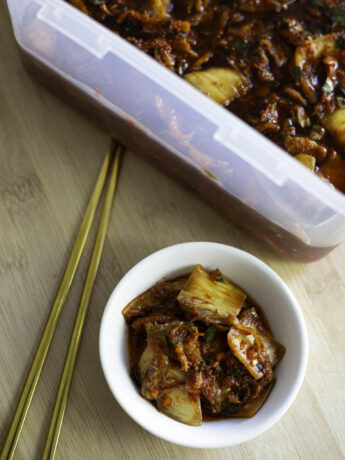 Napa Cabbage Kimchi cut into bite sized pieces