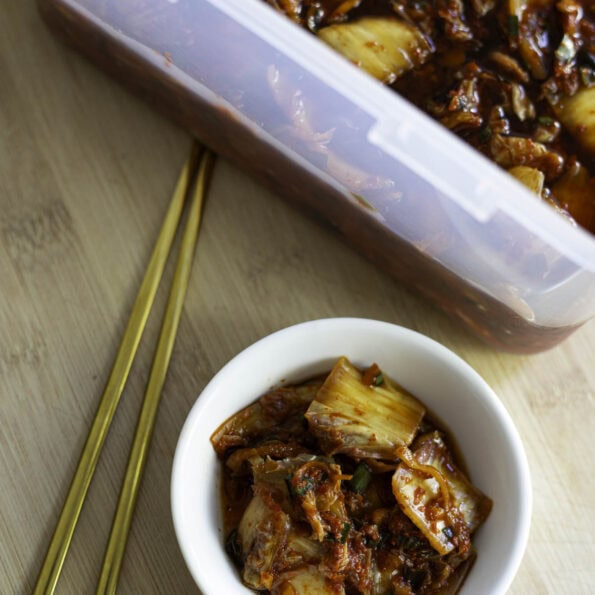 Napa Cabbage Kimchi cut into bite sized pieces