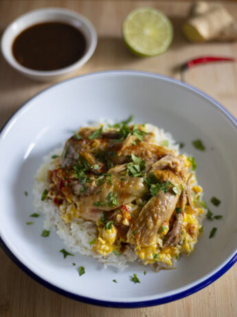 Vietnamese Oyakodon - Roast chicken with fluffy eggs, Nuoc Cham and cilantro