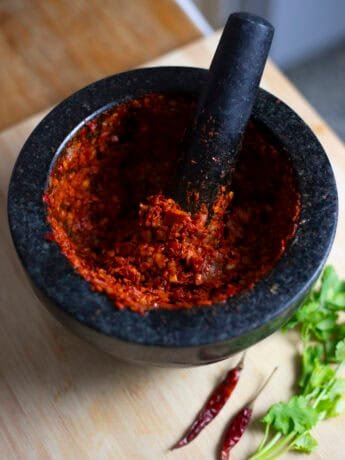 Thai Red Curry paste in a mortar
