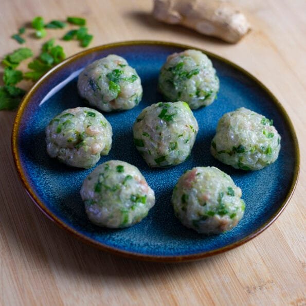 Chinese fishballs with scallions and ginger