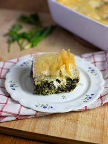 Greek Spanakopita - flaky pie with spinach, feta, dill, mint, and parsley