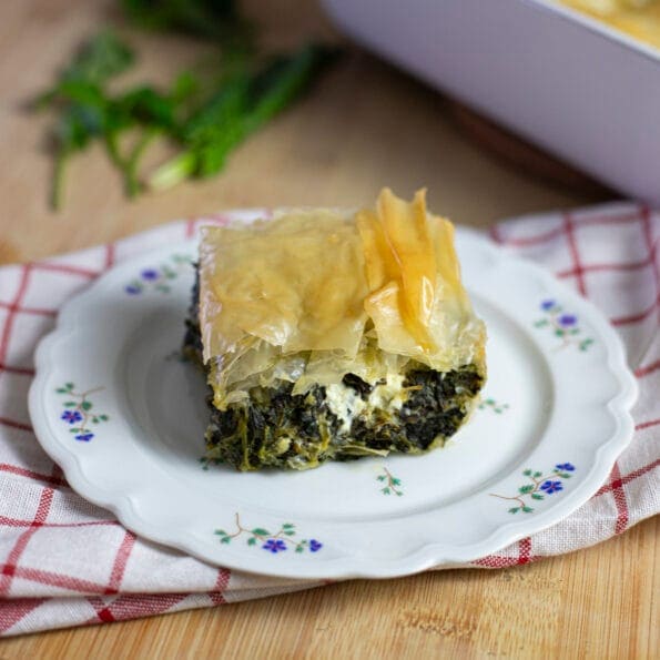 Greek Spanakopita - flaky pie with spinach, feta, dill, mint, and parsley