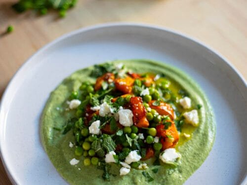 Peas, squash & feta salad