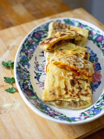 Savoury Msemen (Mhajeb), some with tomato and onion, some with kefta