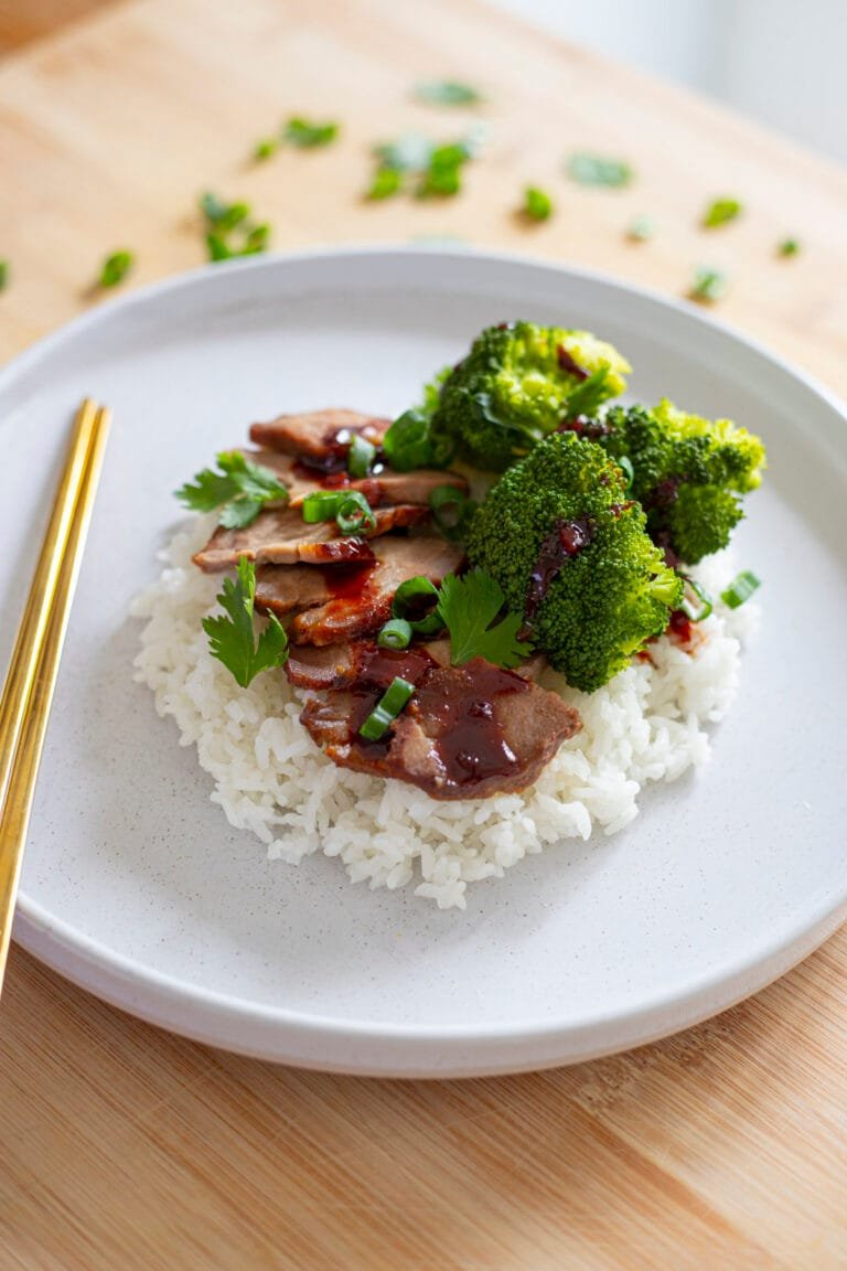 Char Siu rice with red sauce