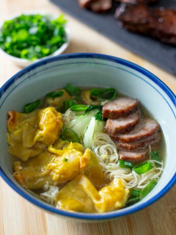 Char Siu Noodle Soup with wontons, pak choi and wonton noodles