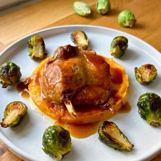 Duck Confit, Butternut Purée & Roasted Brussels Sprouts