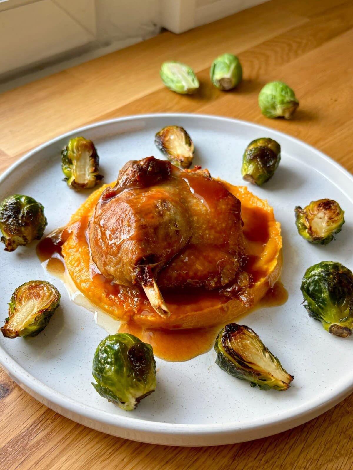 Duck Confit, Butternut Purée & Roasted Brussels Sprouts
