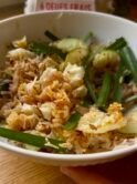 Thai eggs & rice with cucumber, shallots, chives