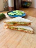 spicy tuna sandwich with cucumber slices