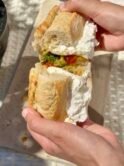 Burrata sandwich with confit tomatoes and pesto