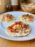 Chicken tacos with tarator sauce and pico de gallo