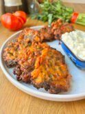 Tomatokeftedes - greek tomato fritters served with a feta yogurt dip