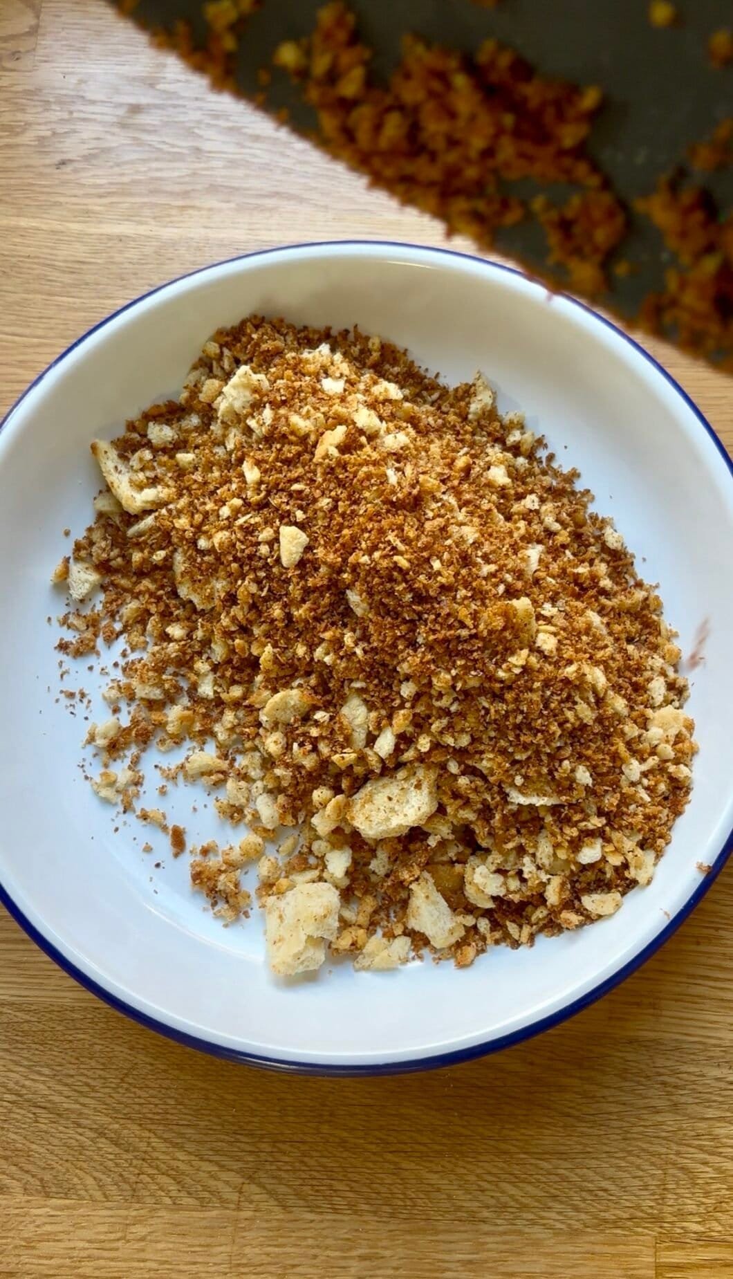 Pangrattato or toasted breadcrumbs, straight out of the pan