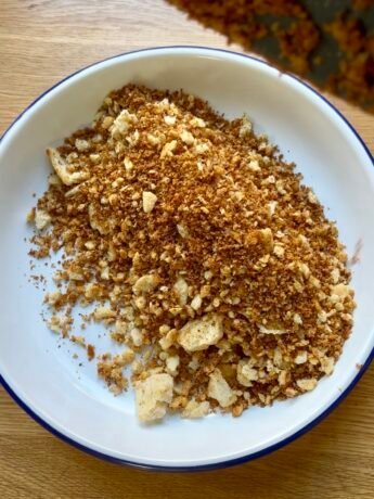 Pangrattato or toasted breadcrumbs, straight out of the pan
